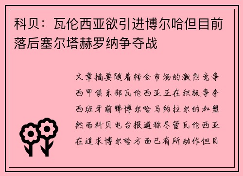 科贝：瓦伦西亚欲引进博尔哈但目前落后塞尔塔赫罗纳争夺战